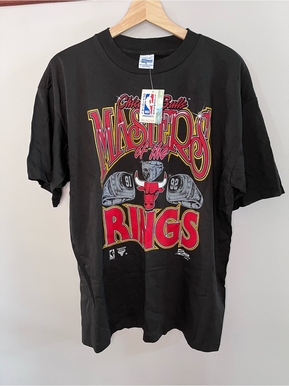 Vintage Salem Chicago Bulls Masters of the Rings T-Shirt Black XL‎ NWT 1992 NBA